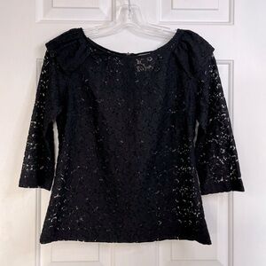 Pins & Needles Anthropologie Allover Lace Semi-sheer Puff Shoulder Top S Black